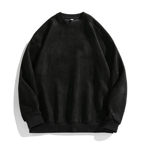 Sweat-shirt à col rond surdimensionné pour homme, noir uni, en coton tricoté, décontracté, pour l'automne, coupe classique, manches longues - Product Image 1