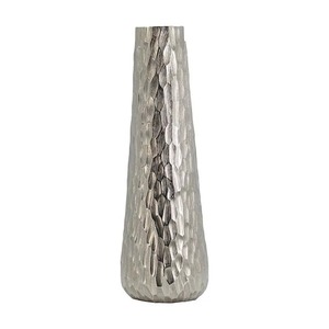 Vase de table moderne en métal architectural, fait main, finition argentée, 39 cm de hauteur, texture géométrique, décoration - Product Image 4