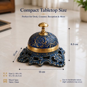 Campana de Servicio Vintage de Latón con Acabado de Esmalte Azul Antiguo, Campana Decorativa Ornamentada para Recepción, Hotel o Restaurante - Product Image 4