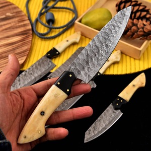 Custom Handmade Five-Piece Chef <b>Set</b> Ambidextrous Straight Edge <b>Sharp</b> Blades 33-Layer Damascus Steel Durable Bone Handle Leather - Product Image 6
