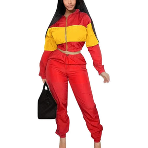 Women's Color Blocking <b>Tracksuit</b> Set Full Sleeve Zipper Sporty Style Blue Yellow White Polyester Spring Casual Wear - Product Image 3
