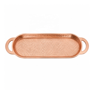 Plateau de service ovale moderne en aluminium de qualité supérieure, finition cuivre brillant, décoration de la maison pour le Ramadan, plateau d'appoint de luxe avec poignée pour bijoux - Product Image 1
