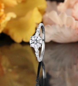 Round Cut Moissanite <b>Ring</b> 925 Sterling <b>Silver</b> Classic <b>Solitaire</b> Engagement <b>Ring</b> Dainty Minimalist Wedding Jewelry Gift for Her - Product Image 4