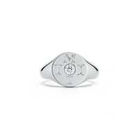 Anillo de sello con diamante cultivado en laboratorio de 0.25 ct, engaste de bisel en oro de 14k y 18k, banda llamativa de punta plana para dedo anular, anillo personalizado con letra/nombre, directo de fábrica
