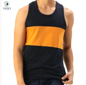 Débardeur Homme INDEX APPAREL à Blocs de Couleurs, Col Rond, Décontracté, Respirant, en Tricot, Noir Orange - Product Image 1