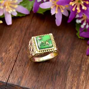 Natural Handmade Green Turquoise 18k Gold Vermeil Square Shape December Birthstone <b>Ring</b> 925 Sterling <b>Silver</b> <b>Ring</b> For <b>Men</b> - Product Image 3