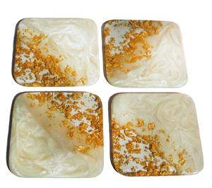 Creative Elegant Resin <b>Coaster</b> Personalized Square Shape <b>White</b> Resin <b>Coaster</b> Gold Glitter Design Mats & Pads - Product Image 1