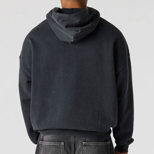 Streetwear Heavyweight <b>Thick</b> 350 Gram Cotton <b>Fleece</b> Hoodie Custom No String Heavyweight Custom Logo Black Color Pullover Hoodie - Product Image 4