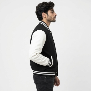 Veste de sport pour homme à col montant et fermeture éclair, bleu marine, manches beiges, tissu écologique respirant à séchage rapide, motif à carreaux - Product Image 3