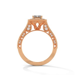 Anillo de Oro Rosa con Diamante Corte Esmeralda y Halo, Joyería Nupcial Redonda Brillante, Personalizable, Unisex - Product Image 3