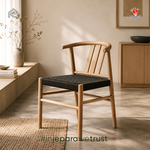Handmade Teak Wood Dining <b>Chair</b> with <b>Black</b> Woven Seat Modern Horeca Cafe Restaurant Furniture Supplier Indonesia - Product Image 2