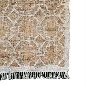 Alfombra de Escalera Hecha a Mano de Yute y Algodón |   Alfombra geométrica con flecos |   Alfombra Boho Natural para Sala de Estar o Dormitorio, Reversible - Product Image 1