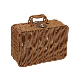 <b>Brown</b> PP Woven Rattan Picnic Basket <b>Storage</b> <b>Box</b> with Handle Lockable Lid for Camping Gift - Product Image 1