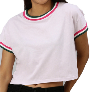 T-shirt court gris pour femme, col rond, manches courtes, couleur unie, coupe décontractée, tricot en coton, printemps été - Product Image 4