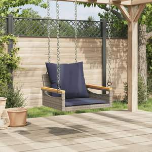Gris 24,8 "x 24,4" x 15,7 "Poly Rattan Patio Columpio Banco con Cojines - Product Image 3