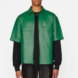 Chemise en cuir décontractée pour homme, personnalisée, de haute qualité, respirante, tricotée, coupe régulière, manches courtes, sans col, style streetwear hivernal - Product Image 1
