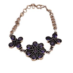 ARTS JEWELS Pulsera de fiesta para mujer, de latón chapado en plata antigua, con cuentas y gemas azules, diseño floral, moderna, joyería de moda, regalo, Rajastán - Product Image 1