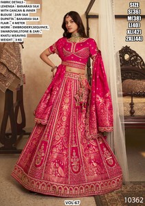 Lehenga Choli Tradicional de Seda Banarasi Bordado Rajwada, Largo hasta el Suelo, para Bodas y Fiestas, con Características de Secado Rápido y Protección Solar - Product Image 5