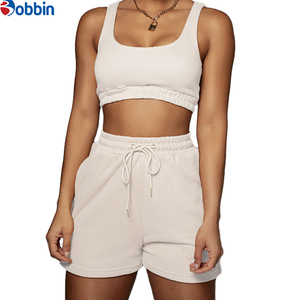 Ensemble de shorts 2 pièces pour femmes, style hip-hop d'été, longueur normale, sans manches, col rond, jersey 100% coton, écologique, séchage rapide - Product Image 2