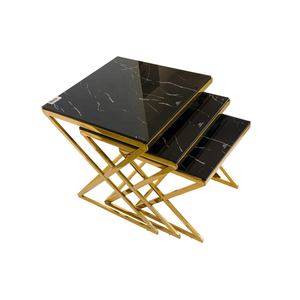 2025 New Design Indian Handicraft <b>Metal</b> Frame <b>Nesting</b> Stacking <b>Table</b> High Quality Marble Top Modern Living Room Furniture - Product Image 3