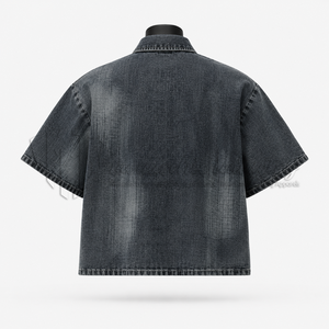 Camisa de mezclilla negra vintage para hombre, de manga corta, con botones, fabricante de ropa de marca privada OEM ODM - Product Image 2
