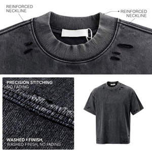 T-shirt Homme Oversize en Coton Délavé à l'Acide, Col Rond, Style Streetwear Décontracté, Tendance Mode Américaine - Product Image 4
