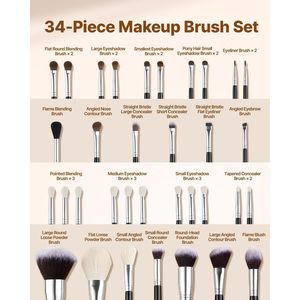 Set de 34 Brochas de Maquillaje Profesionales con Cerdas Suaves Ergonómicas para Base, Difuminado, Sombra de Ojos, Corrector y Colorete - Product Image 2
