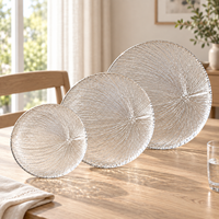 Assiette de service ronde texturée en verre tressé transparent de 22 cm, 27 cm, 33 cm pour desserts, idéale pour hôtels et restaurants (vente en gros)