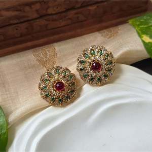 18K Gold Plated Stainless Steel Stud Earrings with Zircon and Pearl - Product Image 2