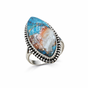 Bague turquoise bleu orange en argent sterling 925, faite à la main, style bohème vintage, bijou de créateur, cadeau - Product Image 1