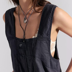 Women's Denim Overalls <b>Jumpsuit</b> Solid Color Mid Waist Regular Fit Breathable Cotton Summer Casual Style <b>With</b> Button <b>Jumpsuit</b> - Product Image 4