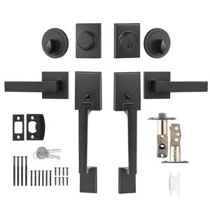 Set di Maniglie per Porte Doppie in Stile Europeo, Design Quadrato Nero Opaco, Leva Reversibile Resistente per Porte d'Ingresso - Product Image 1