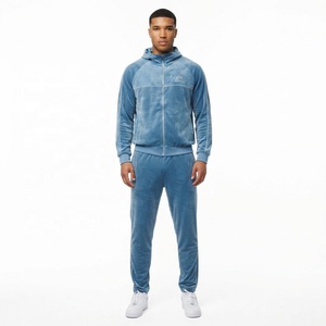 Two-Piece Velour Full-Zip <b>Men</b>’s Hoodies&Sweatshirt <b>Sets</b> <b>Men's</b> Blue Velour Hoodie Sweatshirt <b>Set</b> Solid Color Casual Winter Wear F - Product Image 1