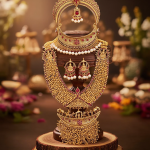 Swayamvara Gold Plated Luxury Bridal Haram with Pearl and Ruby Earrings - Product Image 3