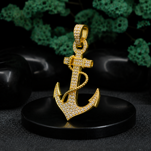 Luxury Anchor Pendant Necklace <b>Box</b> <b>Chain</b> 22k Gold Plated Rhinestone Iced Out Hip Hop Unisex Jewelry Party Everyday Wear - Product Image 2