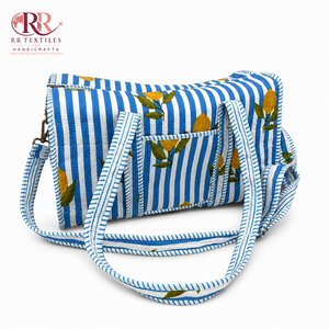 Sac de voyage matelassé en coton avec doublure en polyester, imprimé floral, fermeture éclair, deux anses, grande capacité, sac de plage et de shopping - Product Image 5