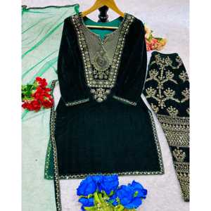 Ropa de diseñador india y pakistaní Ropa de fiesta bordada elegante Top Pant y Dupatta Ensemble - Product Image 3