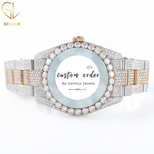 นาฬิกาข้อมือผู้ชายคุณภาพพรีเมียม ประดับเพชรโมอิสซาไนต์ D VVS ตัวเรือนโรสโกลด์ ดีไซน์ฮิปฮอป หน้าปัดแบบอาหรับ พร้อมฟังก์ชั่นวันที่อัตโนมัติ ผ่านการทดสอบเพชร - Product Image 2