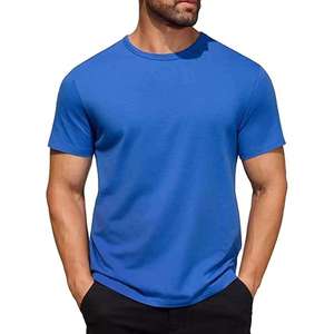 T-shirt en tricot à manches courtes pour homme, col rond, bleu, coupe classique, couleur unie, vêtement décontracté - Product Image 1