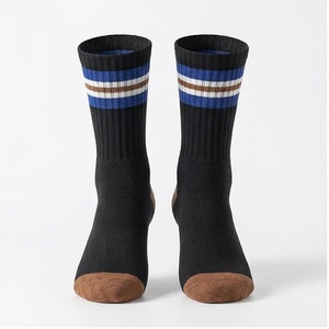 Crew <b>Socks</b> Striped Blue White Brown Cotton Spandex <b>Breathable</b> Adult Casual Autumn Regular Fit Knitted <b>Socks</b> - Product Image 1
