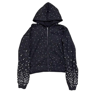 Sweat-shirt à capuche zippé en molleton respirant à imprimé pailleté, unisexe, coupe oversize, uni, décontracté, tricoté pour l'hiver, 100% coton, style streetwear - Product Image 4