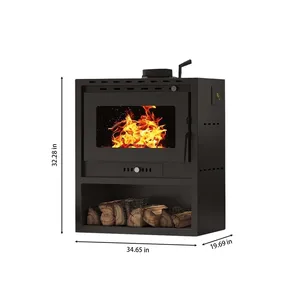 Cheminée extérieure autoportante en acier noir à bois avec porte en verre et rangement pour bûches pour patio et jardin - Product Image 3