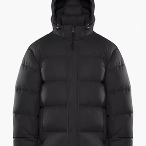 Blouson matelassé à capuche pour homme, hiver, rembourré de duvet, coupe-vent, fermeture éclair, couleur noire unie, coupe classique, vêtement d'extérieur - Product Image 1
