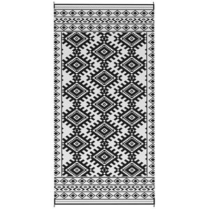 Tappeto da esterno reversibile bianco e nero 9 'X 18' impermeabile in plastica con bordo a rombo borsa - Product Image 1