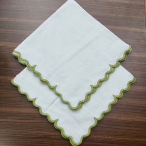 Sage Green Premium Handmade <b>Square</b> 100% Linen Scalloped Border Disposable Antibacterial Breathable Dining Napkin for Banquet - Product Image 4