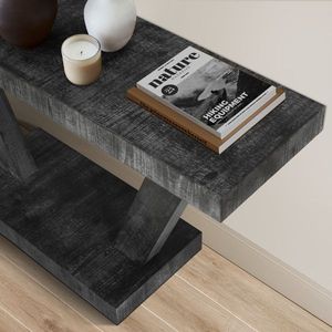 Armadio portaoggetti da 60 pollici Vintage in legno a 2 livelli con impiallacciatura solida con Design rustico per ingresso per divano da soggiorno - Product Image 5