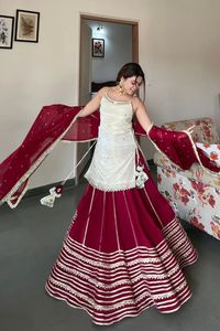 Fendy <b>Silk</b> Mirror Work Top with Faux Georgette Skirt Embroidered Lace Border Dupatta Designer Ethnic Party Wear Outfit for Women - Product Image 6