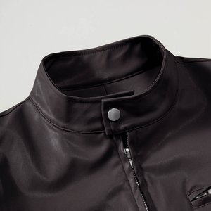 Chaqueta de Cuero Asimétrica para Hombre, Estilo Biker, con Cierre Central, para Invierno, Moderna, Urbana, de Manga Larga, Impermeable, de Secado Rápido - Product Image 5