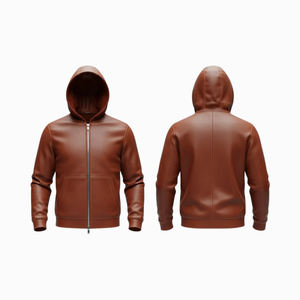Sudaderas con capucha de cuero para hombre, chaquetas casuales de moda para exportación al por mayor, diseñadas con textura de cuero suave y comodidad cálida. - Product Image 6