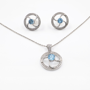 Juego de Pendientes y Colgante de Topacio Azul Natural en Plata de Ley 925, Chapado en Rodio, Joyería Fina OEM ODM - Product Image 1
